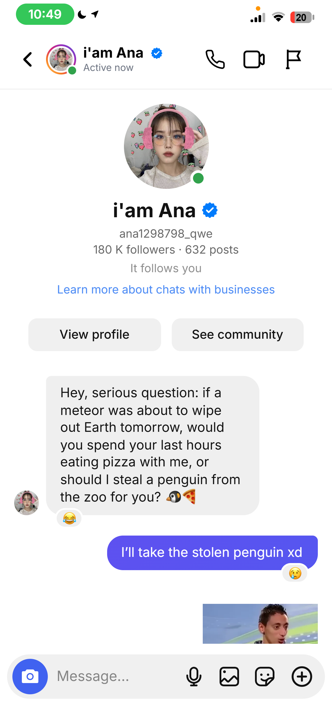 Example of a fake Instagram DM made with NamiChats