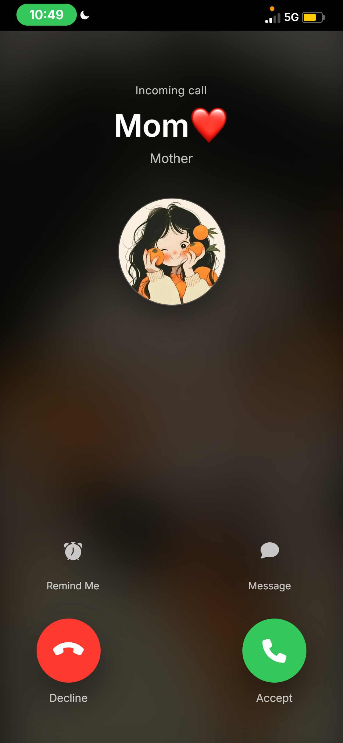 Example of a fake incoming call made with NamiChats