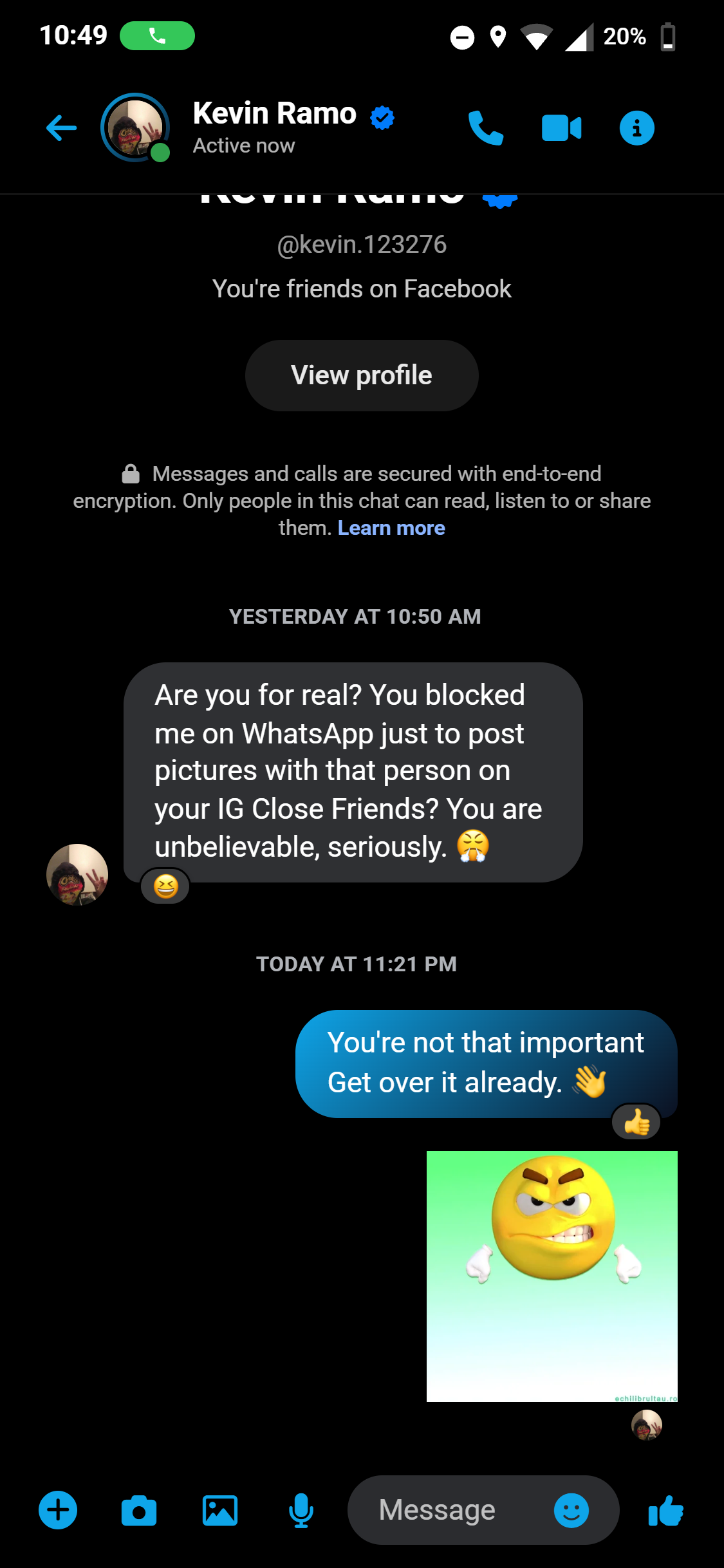 Example of a fake Messenger chat made with NamiChats