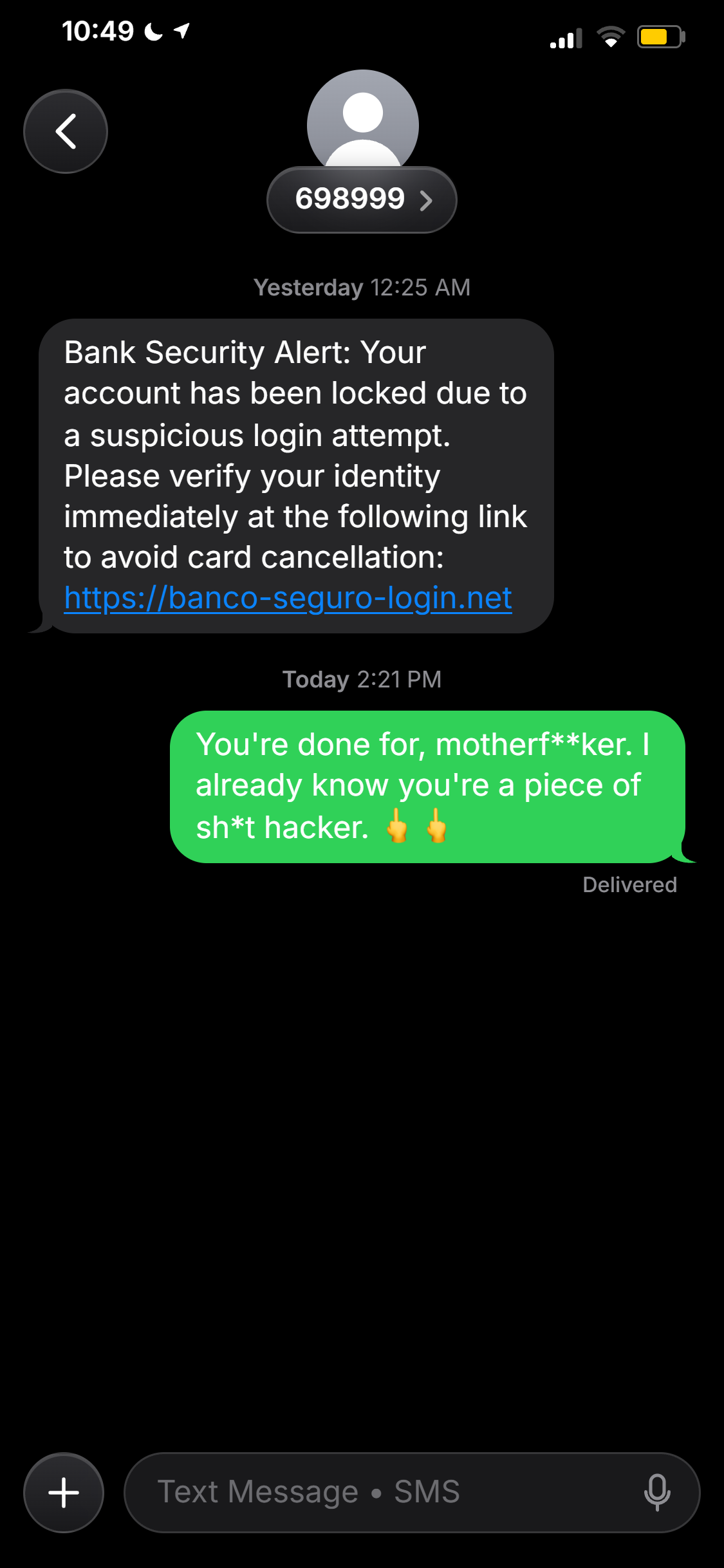 Example of a fake iPhone SMS made with NamiChats
