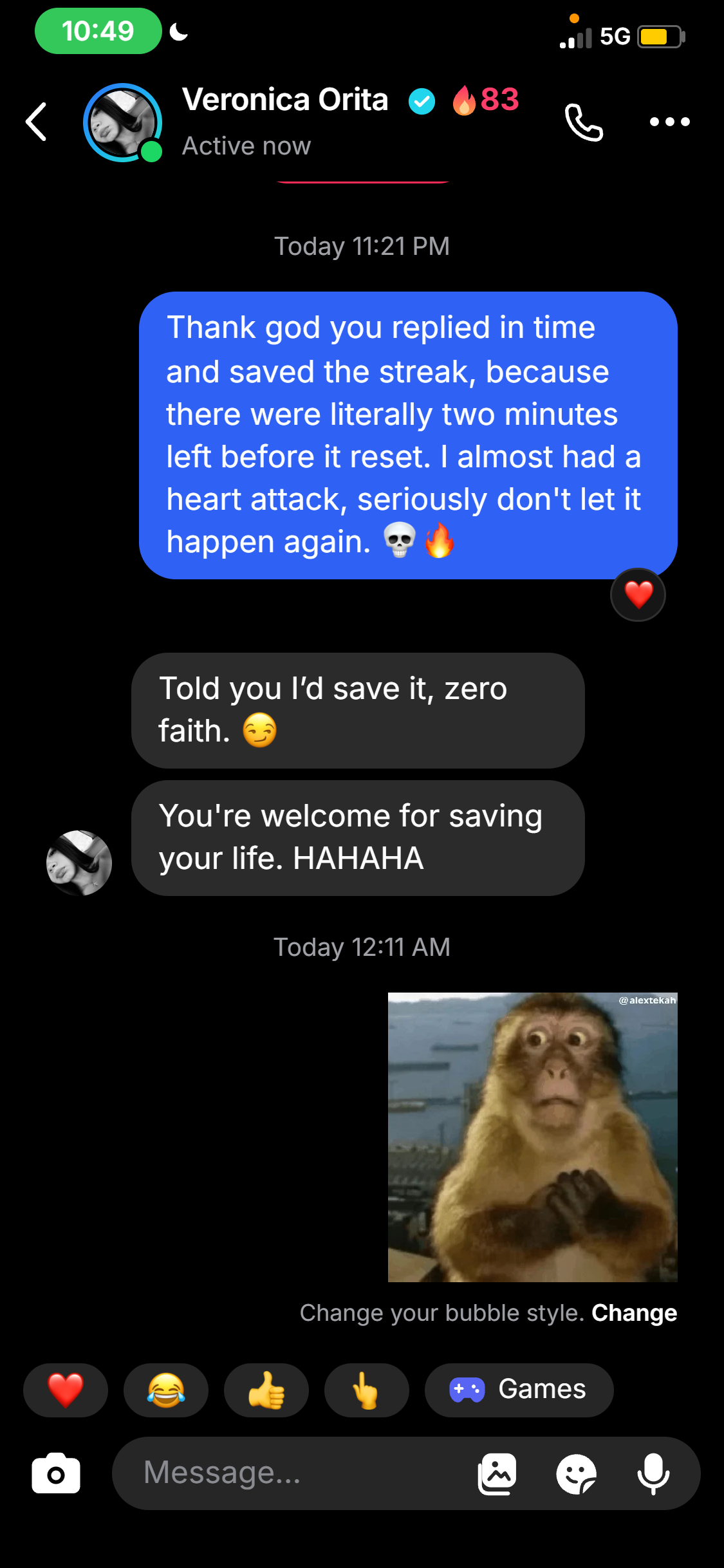 Example of a fake TikTok chat made with NamiChats