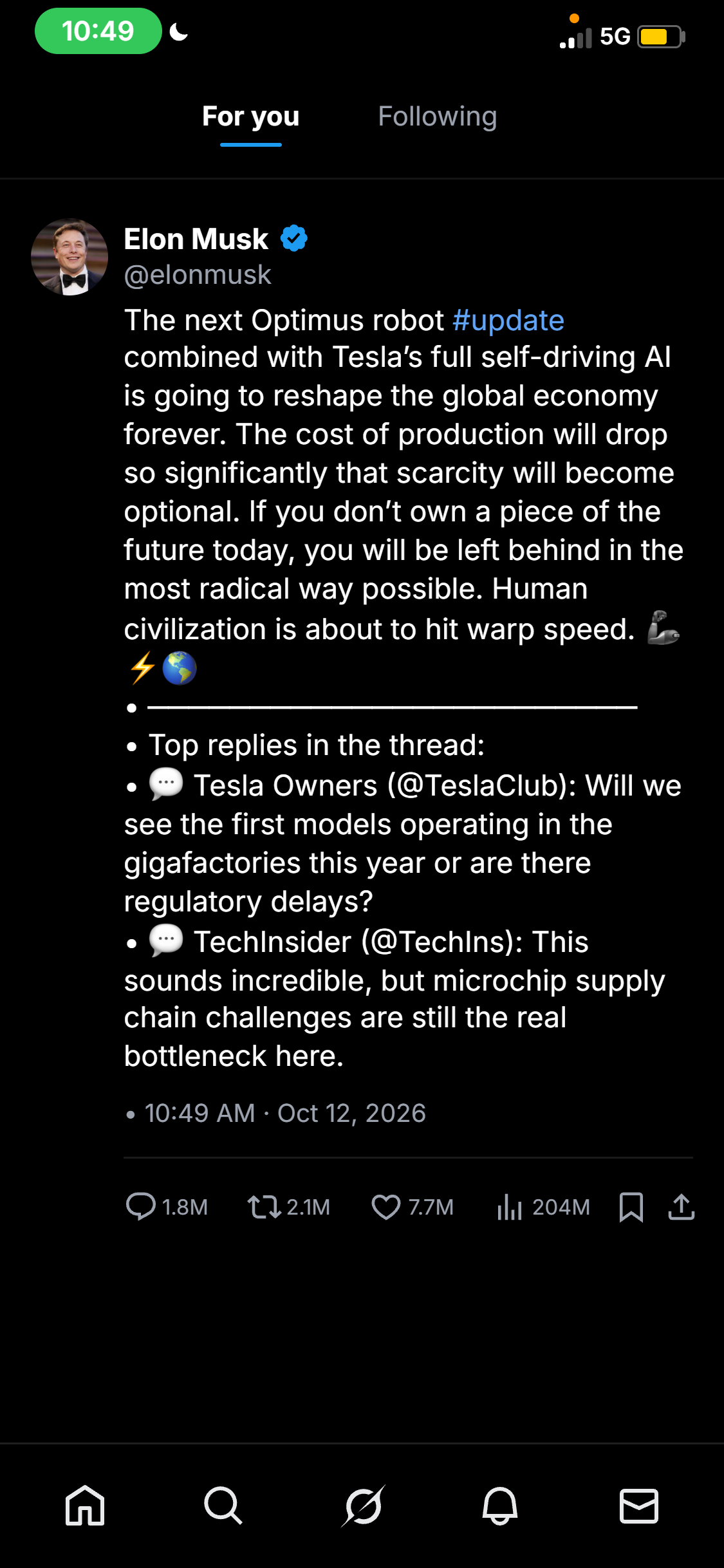 Example of a fake X (Twitter) post made with NamiChats