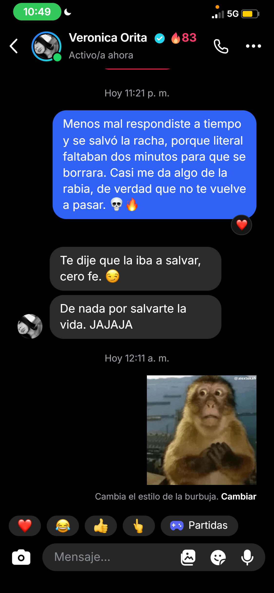 Ejemplo de chat falso de TikTok hecho con NamiChats