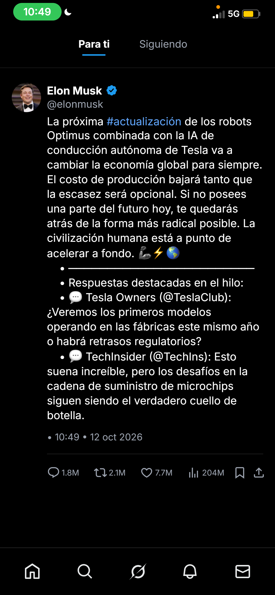 Ejemplo de post falso de X (Twitter) hecho con NamiChats